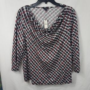 Talbots NWT Boat Neck Drape Houndstooth Plaid Print Blouse
